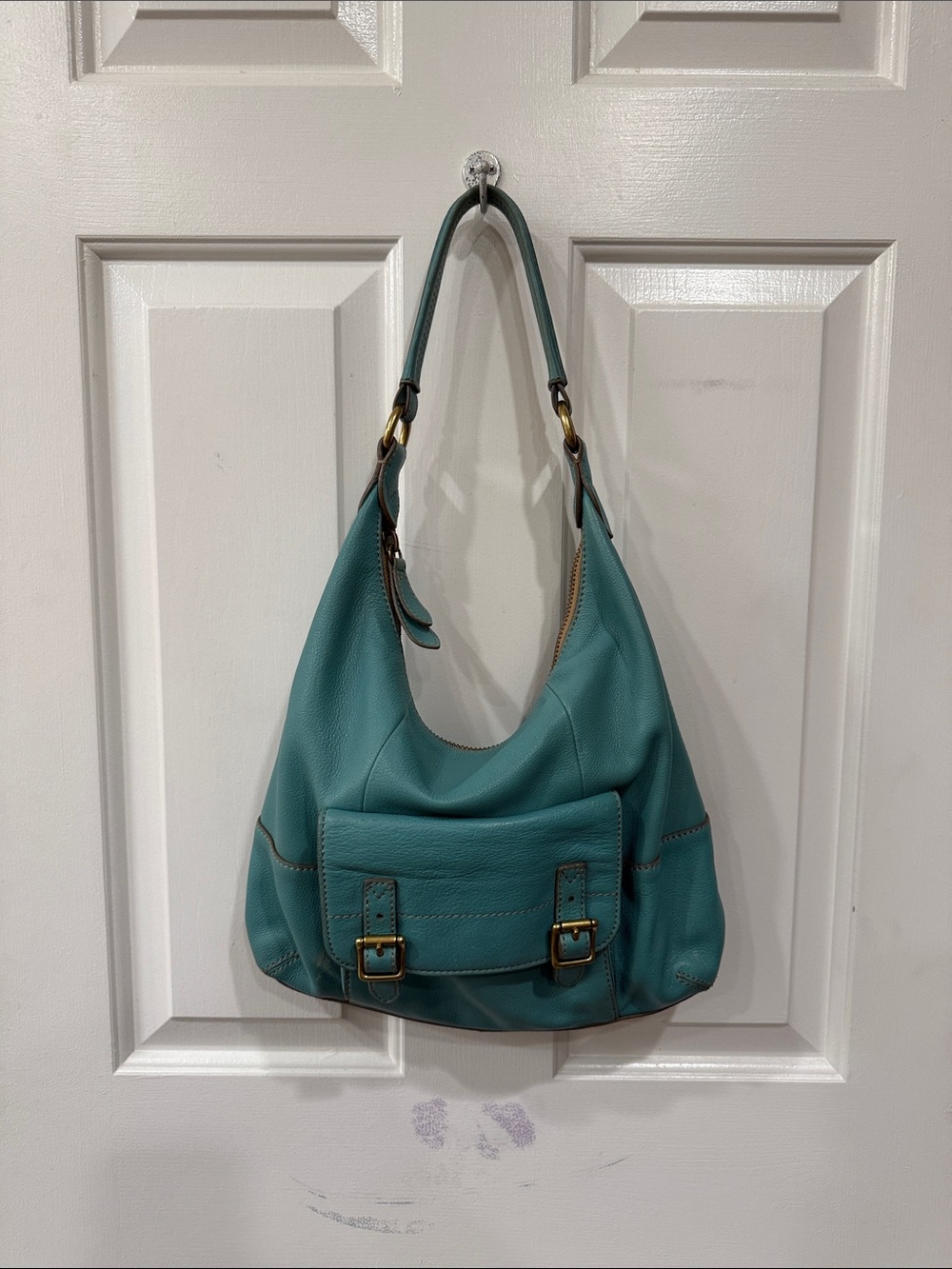 Vintage Fossil Leather Hobo Bag in Blue with starry lining